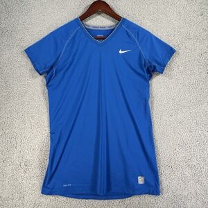 Nike Pro Shirt Womens XL Blue‎ V-Neck Workout Training Short Sleeve Pullover